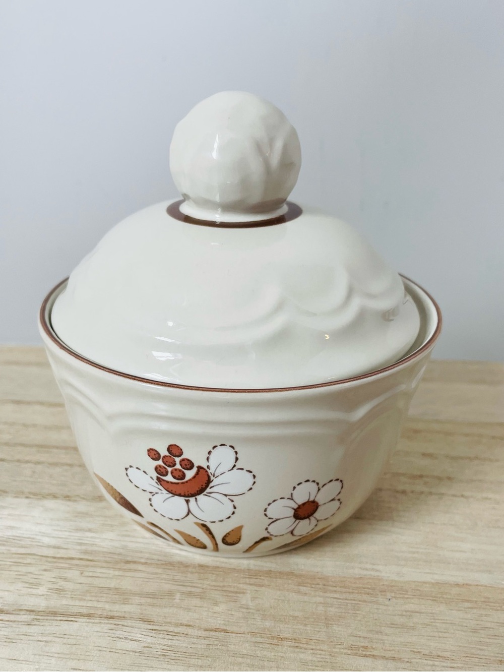 Vintage Cumberland Mayblossom Sugar Bowl Stoneware Floral Japan Lidded Jar